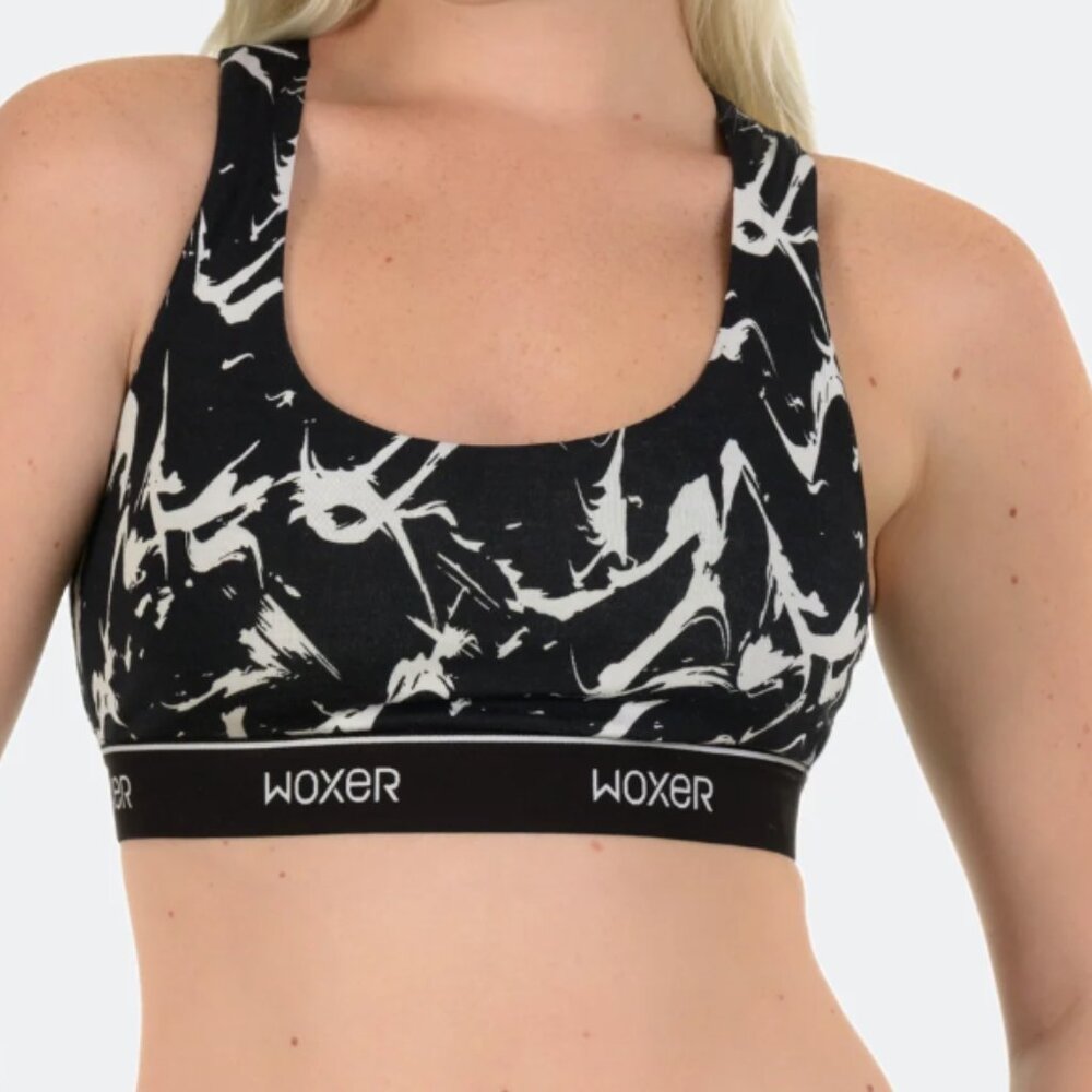 NWT Woxer Black Marble Sports Bra